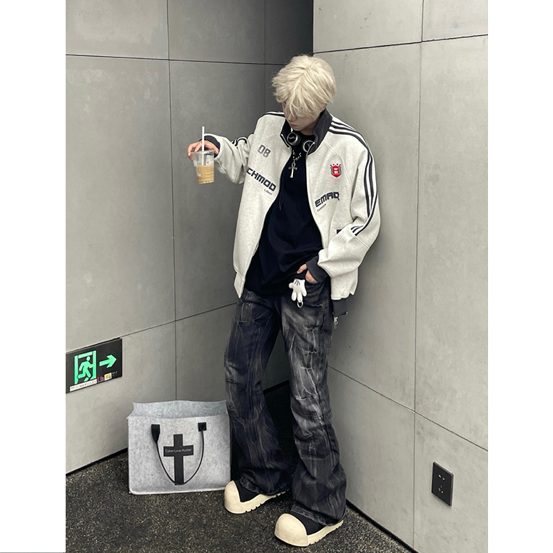 American Retro Three-Stripe Stand Collar Baseball Jacket for Men, 2026 Autumn and Winter New Style, Couple's Zip-Up Cardigan Jacket American Retro Three-Stripe Stand Collar Baseball Jacket for Men, 2026 Autumn and Winter New Style, Couple's Zip-Up Cardigan Jacket