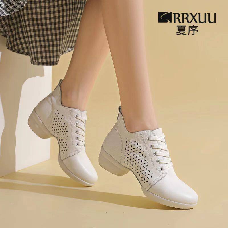 Xia Xu new leather white dance shoes square dance shoes modern dance shoes soft sole summer sailor square dance shoes