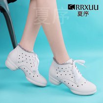 Genuine leather square dance shoes High heels Dancing Shoes White Water Soldiers Dance Shoes Women Adult Moms Dance Shoes Soft-bottom Dance Shoes