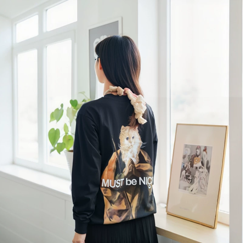 RIPNDIP American trendy brand NermusTee bitch cat meow cat monk pocket long-sleeved T-shirt sweatshirt trendy couple