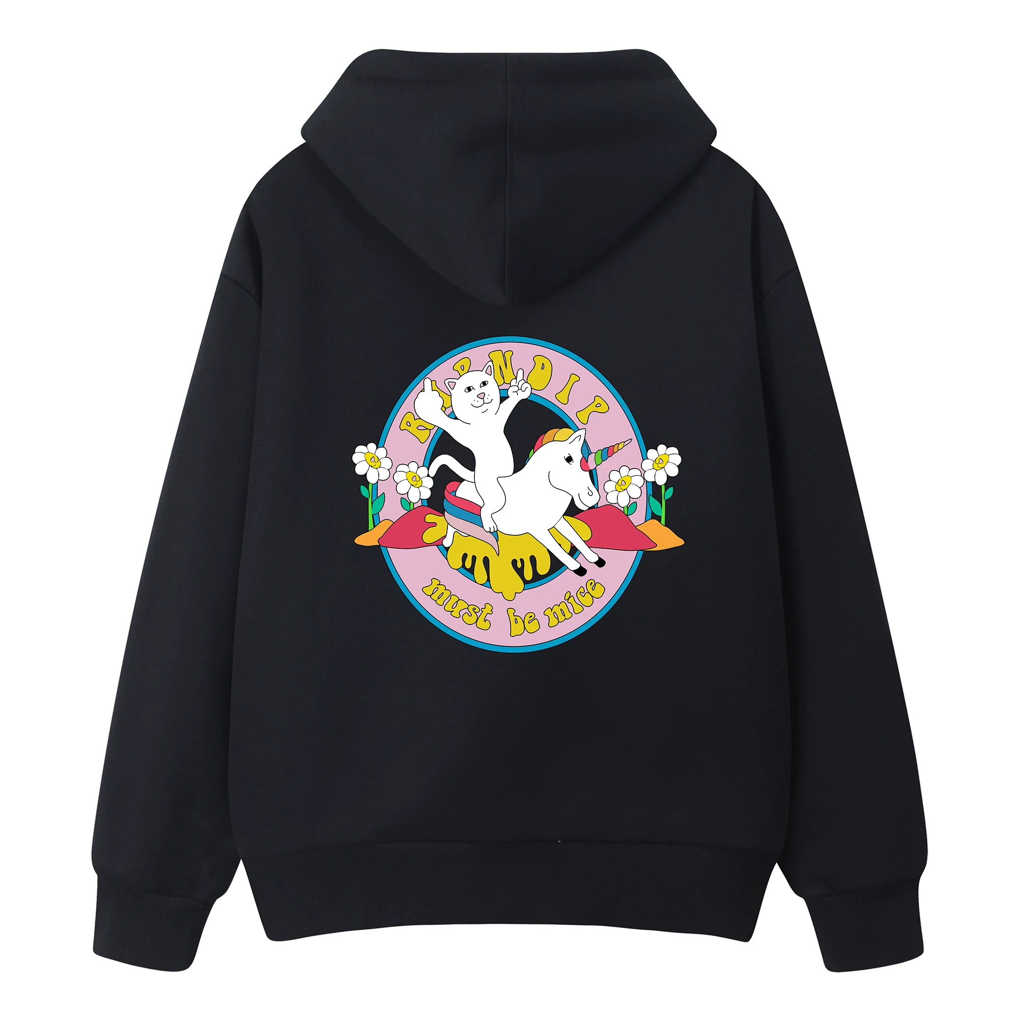 Худи из бархата с капюшоном RIPNDIP Кот, средний палец, коты и женщины, Единорог наездник, принт