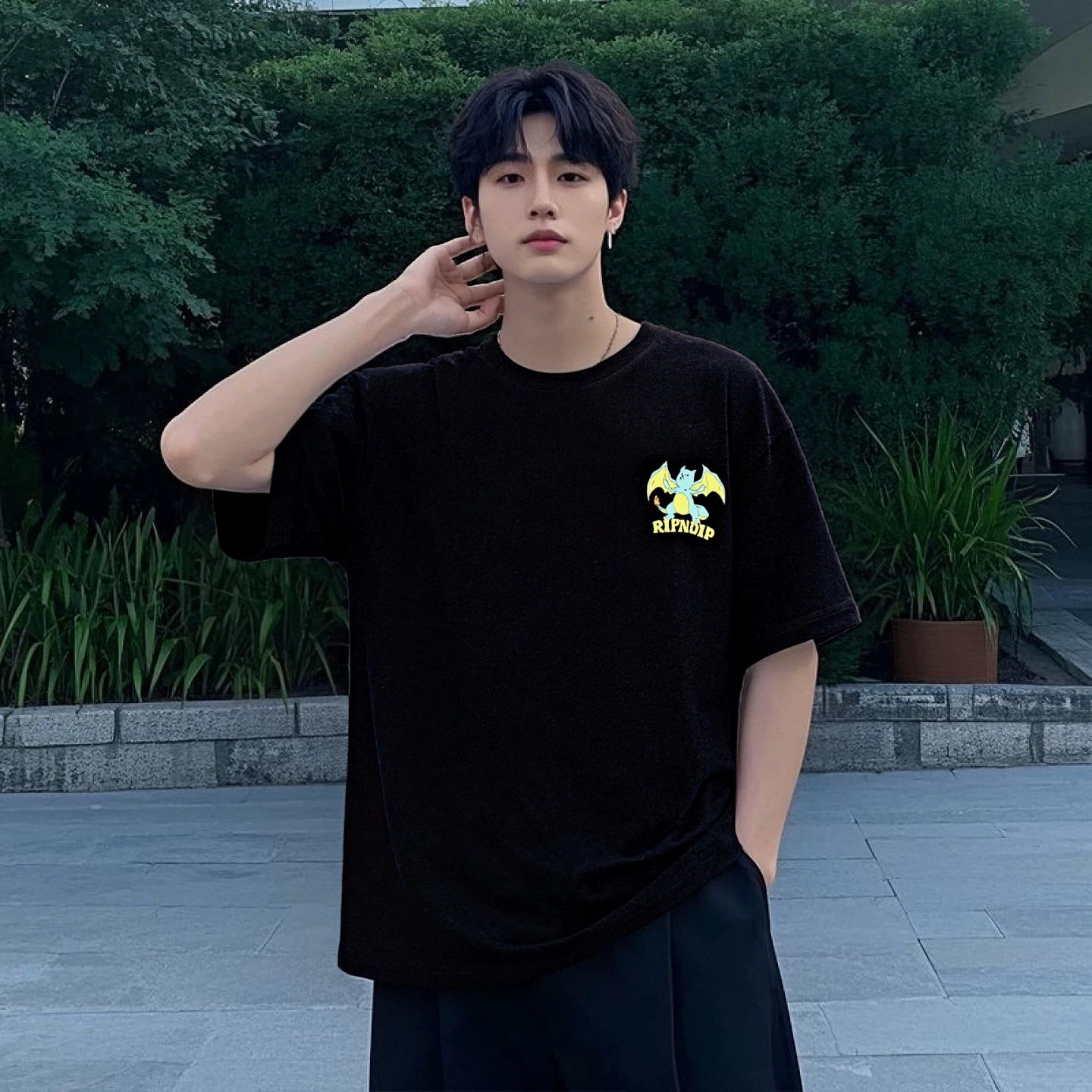 RIPNDIP Means Cat Middle Finger Cat Summer New Super Peter Pan Men and Women Cool Printed Casual Short Sleeve T-shirt