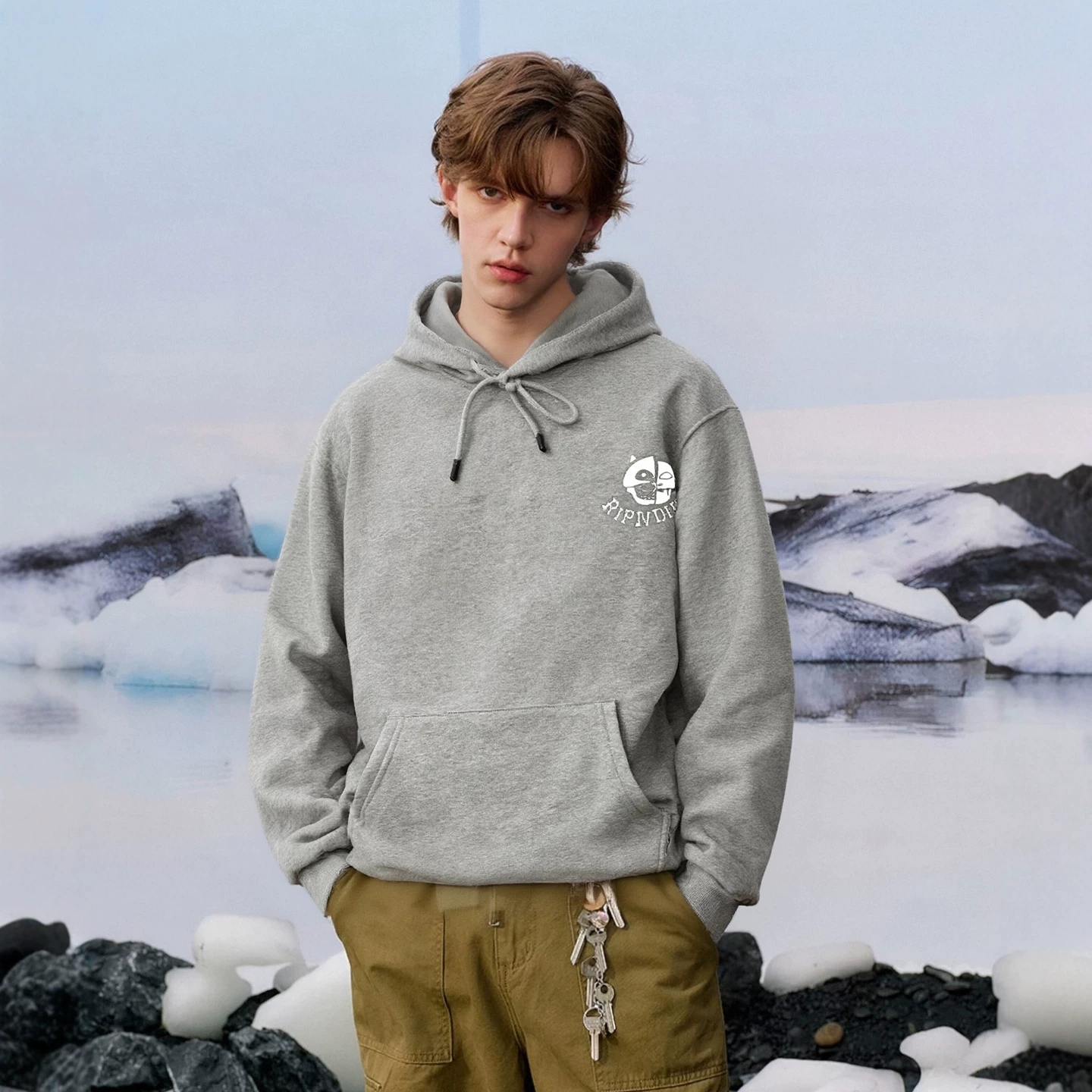 Футболка-свитшот свободного кроя RIPNDIP с изображением американского среднего пальца, скрытый кот, курящий череп, скейтборд, пара, тяжелый уличный стиль