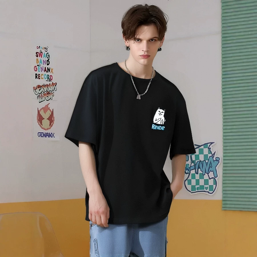 RIPNDIP сука средний палец кот европейский и американский уличный пародийный притягательный инопланетянин мужчины и женщины летняя футболка с круглым вырезом и коротким рукавом тренд