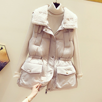 Waist drawstring down cotton waistcoat female 2020 Korean version of lapel Lamb hair horse clip Joker slim waistcoat slim waistcoat