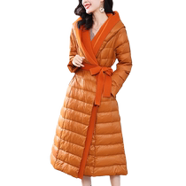 High-end wool splicing down jacket for women 2022 winter new windbreaker style long style high-end big brand European jacket