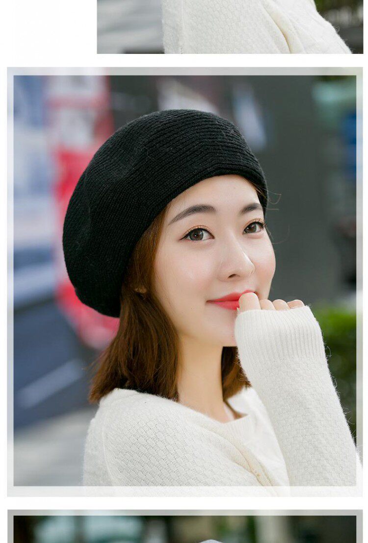 贝雷帽子女秋冬季韩版日系百搭羊毛针织毛线帽英伦画家帽冬天保暖详情16