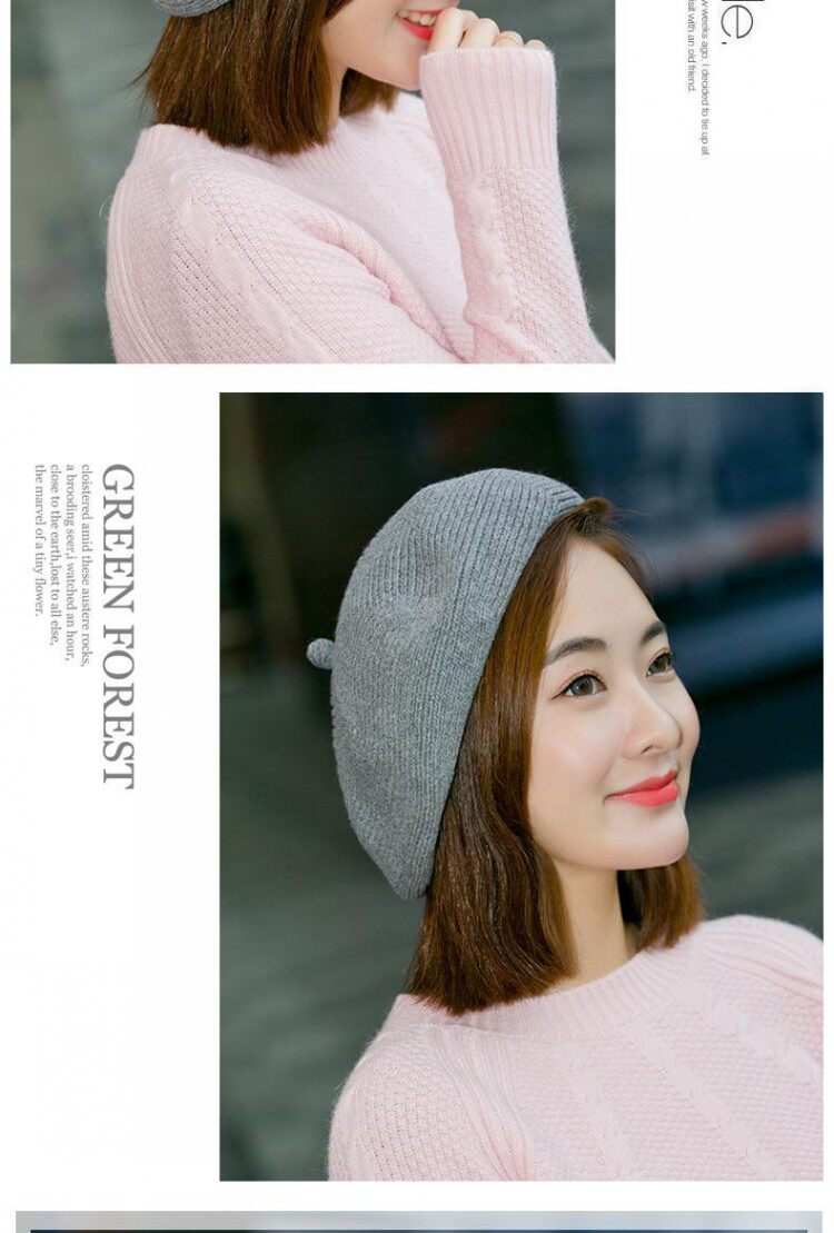 贝雷帽子女秋冬季韩版日系百搭羊毛针织毛线帽英伦画家帽冬天保暖详情18