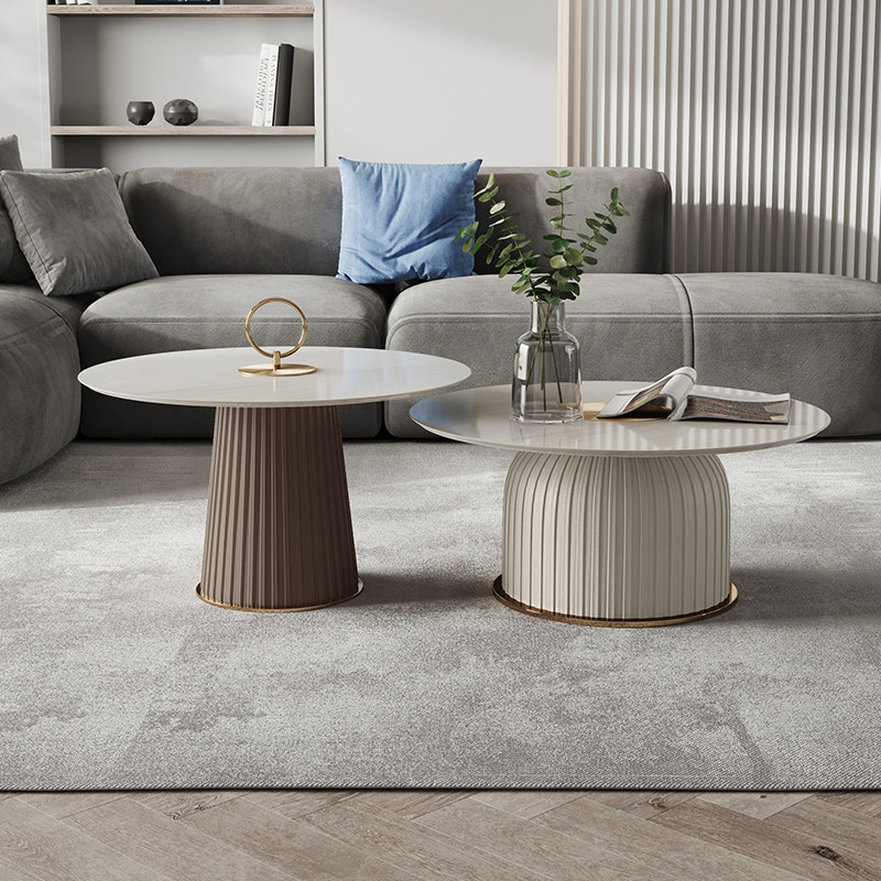 Italian light luxury small apartment round table creative slate tea table living room designer postmodern minimalist round coffee table