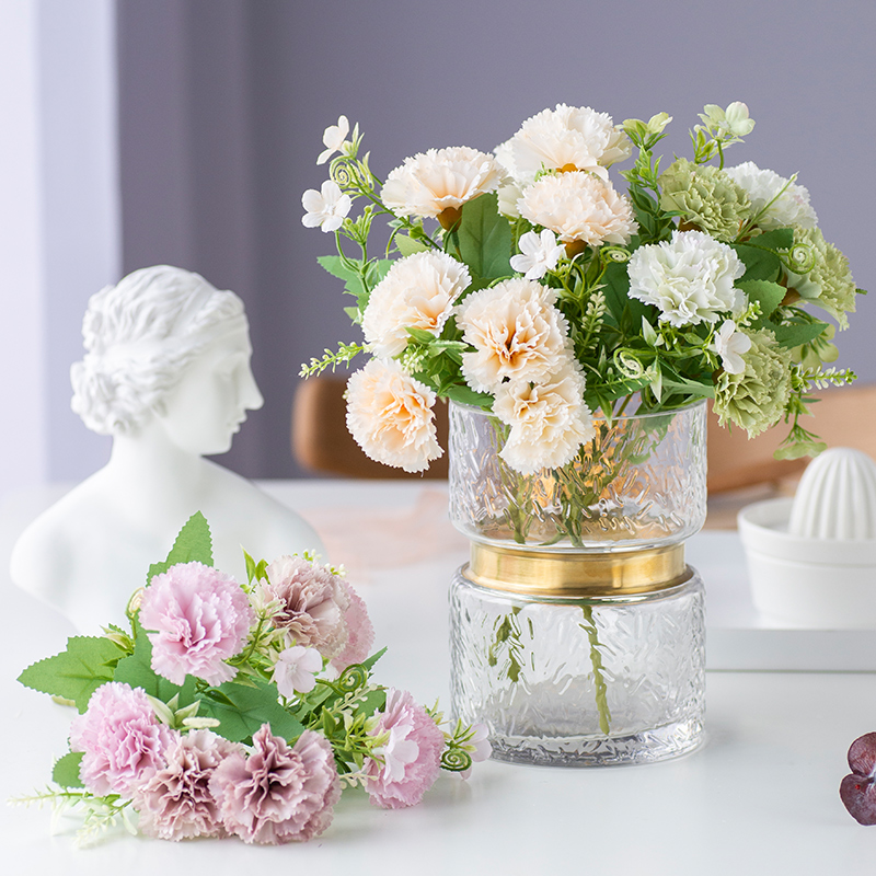 Carnation emulation flower bouquet vase flower arrangement plastic flower decoration flower dining room Dining Room Furnishing Mother Plot Fake Flowers single branch