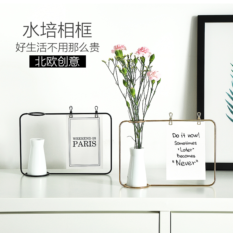 ins Wrought iron picture frame Photo frame decoration Taipei European creative personality home living Room vase flower arrangement decoration decoration