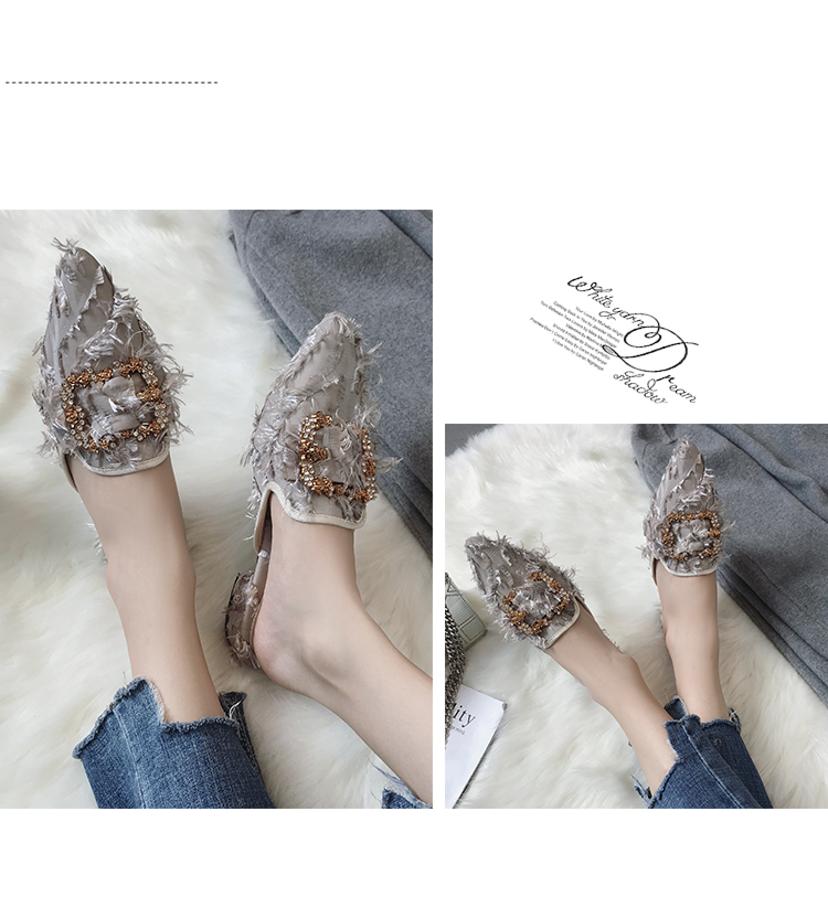 Chic nửa dép xã hội 2018 mùa thu mới lưới đỏ mũi baotou dép thời trang hoang dã mang giày Mules giày dép nữ