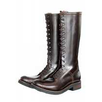 Spanish production and import of EMBOSSY brand handmade motorcycle mid-calf boots lace-up Lineman