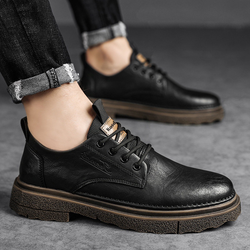 Men's Leather Shoes for Autumn and Winter, Men's Business Shoes, Black Retro Men's Casual Height-Increasing Martin Boots