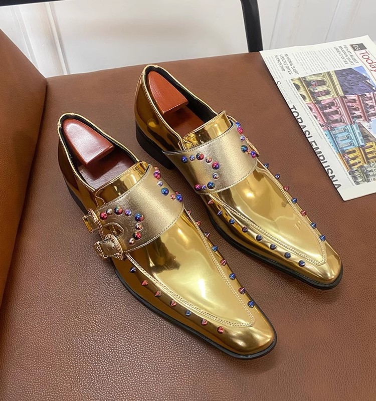 Blue Enchantress Chelsea Shoes for Men, Soft-Soled Gold Pointed Leather Shoes, Internet Celebrity Leather Shoes, Tiktok Internet Celebrity Gold Combat Boots