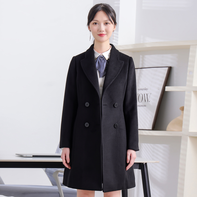 Women's Woolen Coat for Autumn and Winter, Thickened, Suitable for Bank, Business, Hotel Front Desk, Professional Workwear, Woolen Jacket, Work Uniform, Black