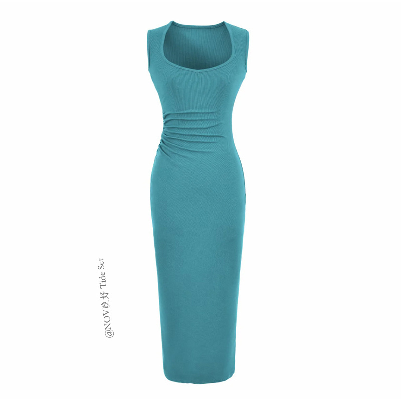 Nov Late Summer Thailand Holiday Olive Green Wide Strap Ribbed Dress for Women Spring/Summer Long Dress Nov Late Summer Thailand Holiday Olive Green Wide Strap Ribbed Dress for Women Spring/Summer Long Dress