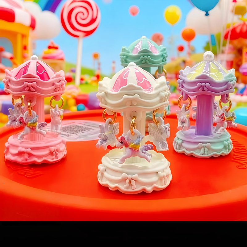 Rotating Carousel Three-Dimensional Dynamic Cute Girly Creative Ornament Cross-Axis Keycap DIY Tactile Paint Accessory