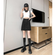 Black High Waist Denim Half Body Dress Woman 2022 Summer New display slim with inner lining anti-walking light A word dress thin