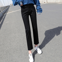 Summer black jeans womens eight-point pants high waist straight pants loose high thin small nine-point pants thin section