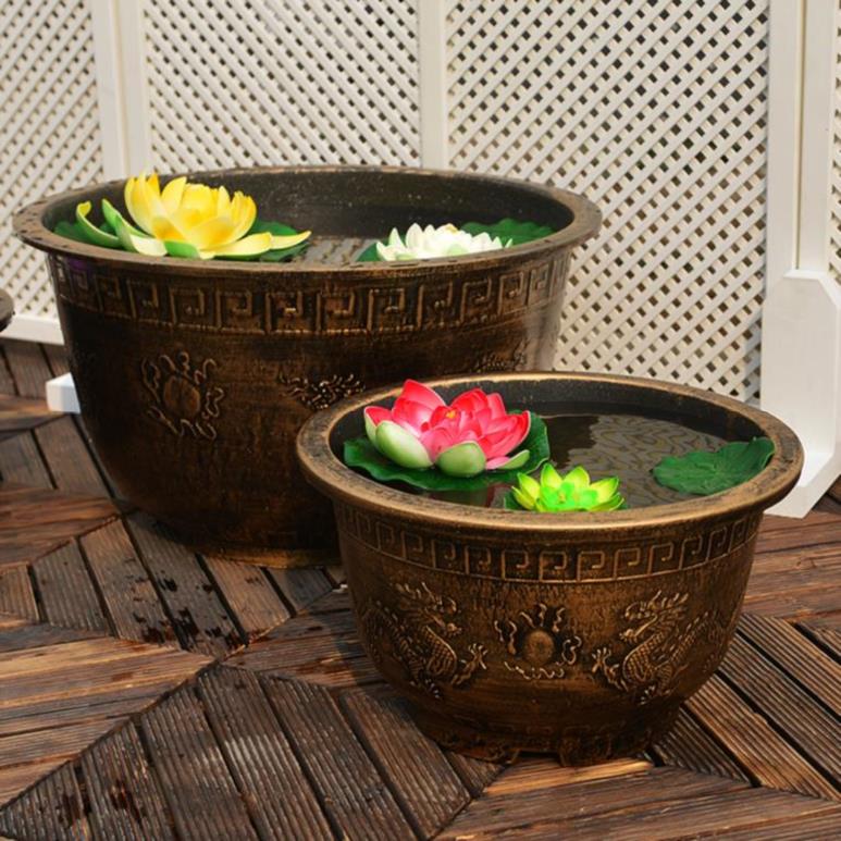 Plastic flowerpot pot home courtyard money Grass Bowl Lotus green clematis glue pot round flowerpot vintage Villa Garden