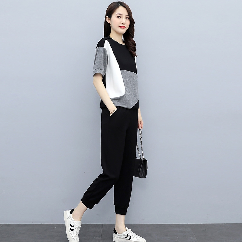 Casual Sports Suit Women Ice Silk Summer 2022 New Foreign Pie Trendy Mom Fashion O'S Clothing Little Guy