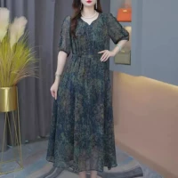 Sansui, модное зеленое платье, элитная длинная юбка, в цветочек, в западном стиле, подходит для подростков, средней длины, большой размер