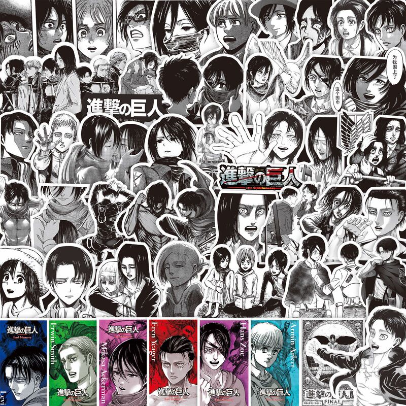 Attack on Titan Suitcase Stickers, Soldier Captain Eren, Mikasa, Anime Merchandise, Phone Case Decoration, Traceless Computer Decoration