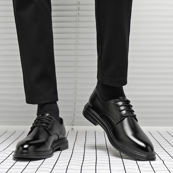 Autumn Leather Shoes for Men, Business Formal Wear, Genuine Leather, Soft Leather, Pointed Toe, Thick Sole, Casual Groomsmen, British Suit, Wedding Groom Shoes