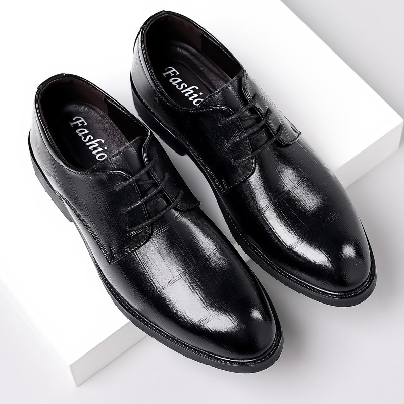 2025 New Leather Shoes for Men, Business Formal Wear, Genuine Leather, Soft Sole, Casual Derby Shoes, British Style, Thick Sole, Wedding Groom Shoes