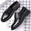 Autumn Derby Leather Shoes for Men, Genuine Leather, Soft Sole, Business Formal Wear, Casual Thick Sole, Height-Increasing, British Style, Black Groom Wedding Shoes