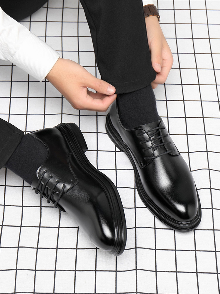 Autumn Leather Shoes for Men, Business Formal Wear, Genuine Leather, Soft Leather, Pointed Toe, Thick Sole, Casual Groomsmen, British Suit, Wedding Groom Shoes