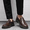 Autumn Leather Shoes for Men, Business Formal Low-Top Loafers, Slip-On Moccasins, Round-Toe Thick-Soled Casual Trendy Shoes