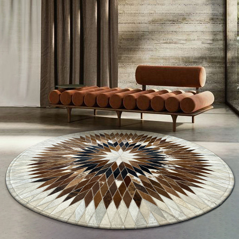 Round carpet calfskin stitching living room Nordic modern light luxury advanced coffee table floor mat study bedroom bedside blanket