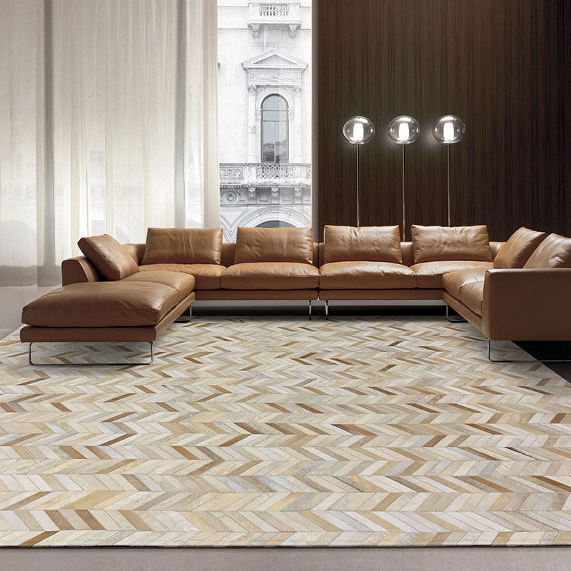 High-grade cowhide stitching carpet light luxury home Nordic modern minimalist living room sofa coffee table cushion bedroom bedside blanket