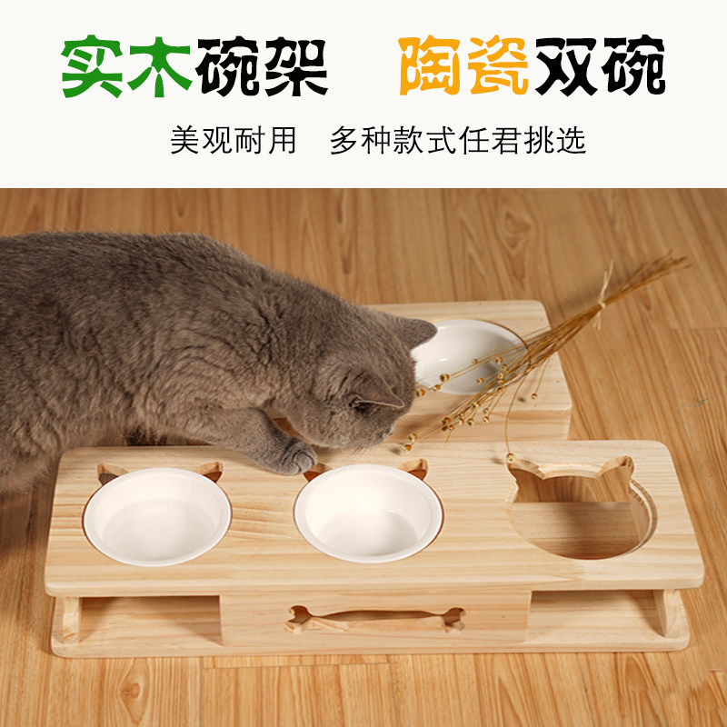Cat Bowls double bowls Rice Bowls Ceramic Cat Basin Kitty Cat Food Basin Water Bowls Water Basin Dogs Bowls Table Pets Eating Items