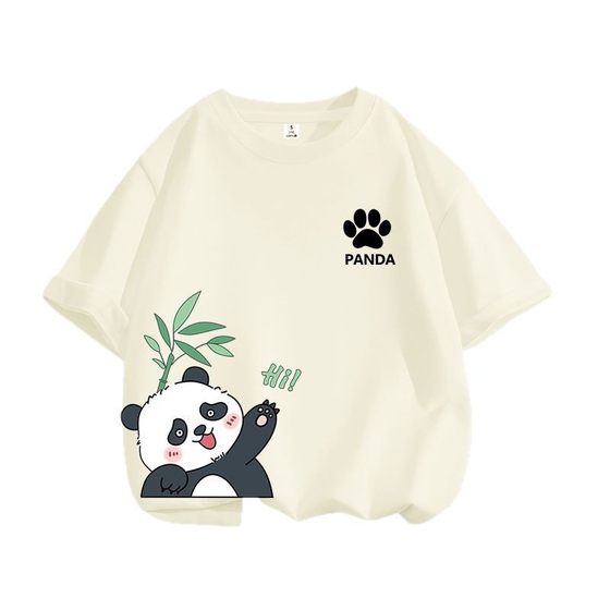 大熊猫亲子装正肩袖糖果色短袖母子母女装一家三口四口全家装t恤