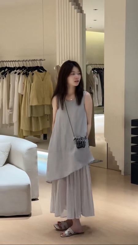 Enjoyable Korean High-Quality Irregular Linen Patchwork Two-Piece Tank Dress Enjoyable Korean High-Quality Irregular Linen Patchwork Two-Piece Tank Dress