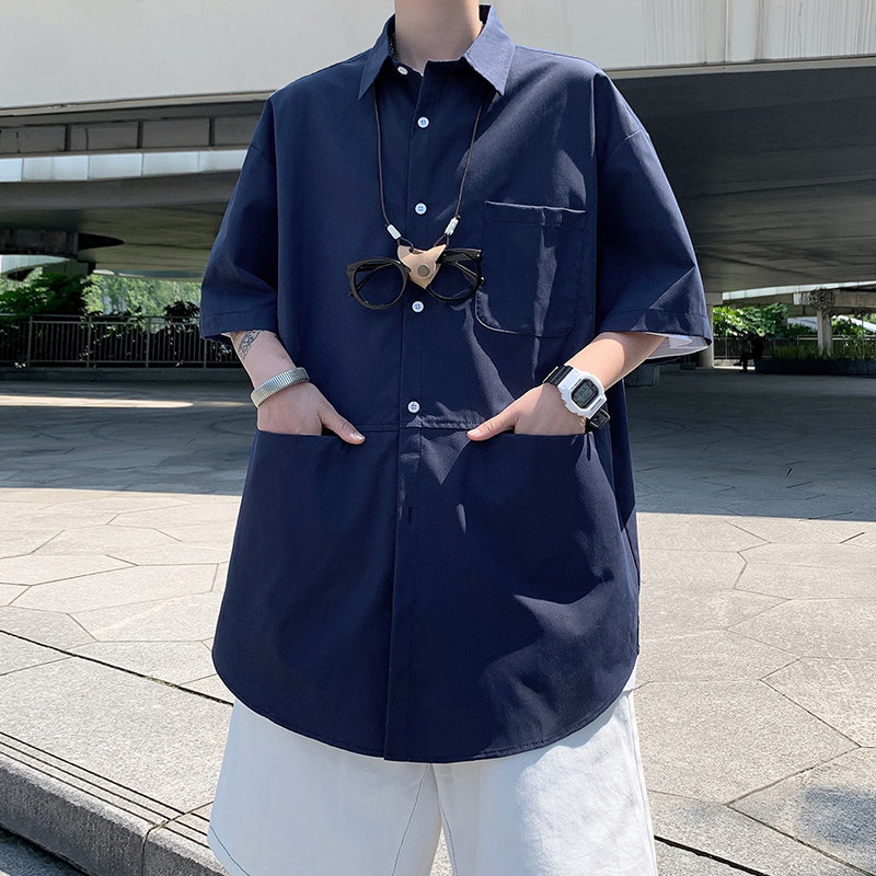 Hong Kong style ruffian handsome shirt men's short-sleeved jacket summer thin section loose casual Japanese large size tide brand shirt five-point sleeves