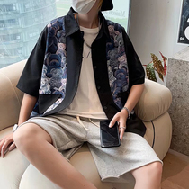 National Tide Cubs Splicing Fake two shirts Mens short sleeves Chauded summer slim fit jacket top half sleeves Shirt Casual