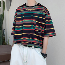 Striped T-shirt Male Short Sleeve Summer 2022 New Trends 100 Hitch Loose Casual Day Ensemble Half Sleeve Lovers