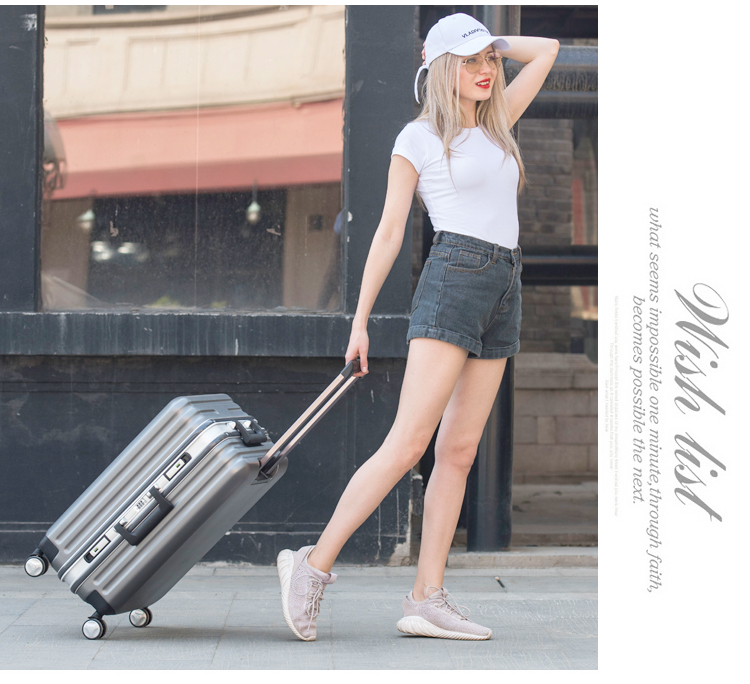 Trường hợp xe đẩy Kangaroo 24 inch Nữ Bánh xe phổ biến Mật khẩu Khung nhôm Hành lý Nam 26 inch Trường hợp lên máy bay vali bamozo