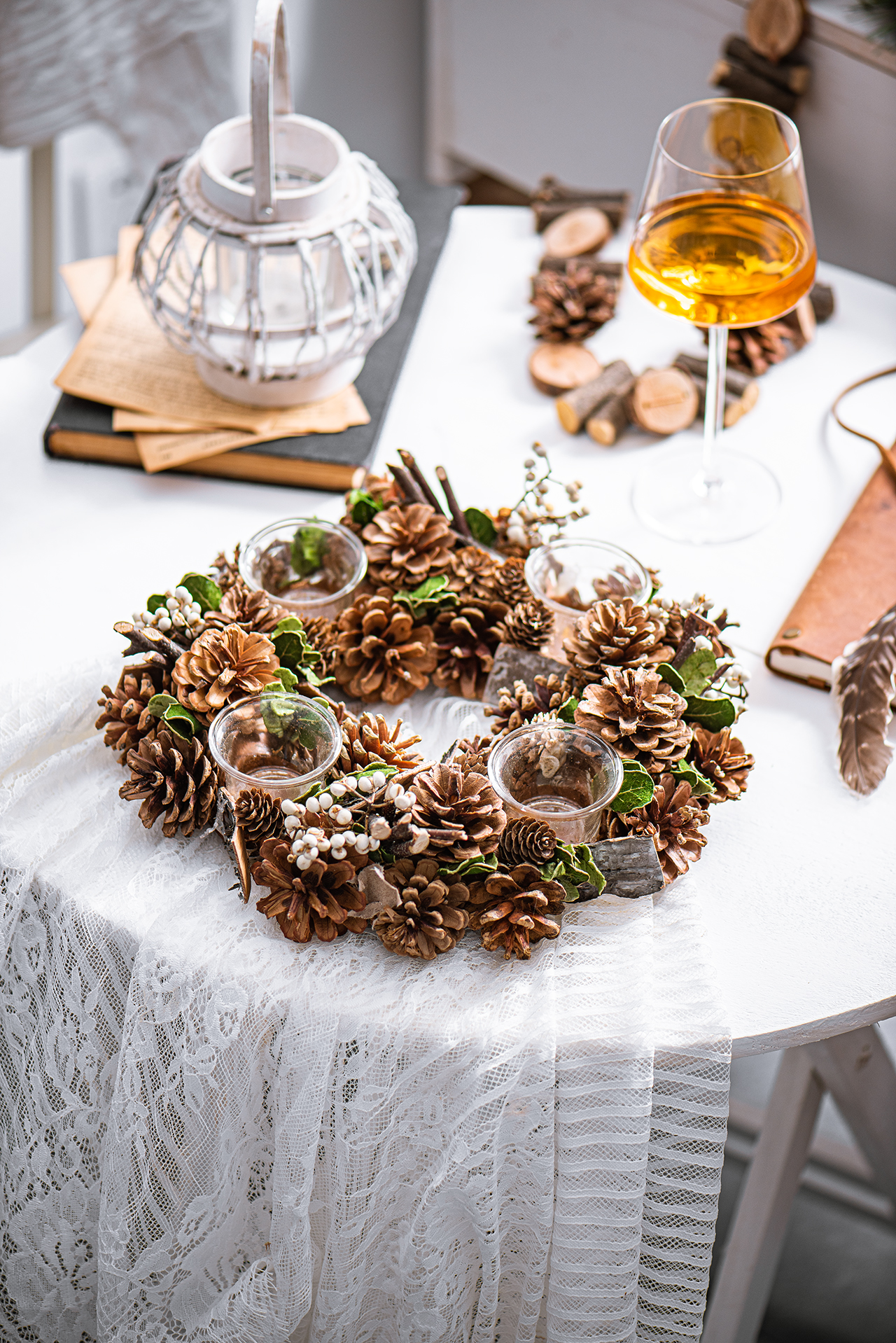 Foreign trade Christmas pine nuts Four candlesticks Festival table Nordic Home Decorative Drying Flowers wedding photography props