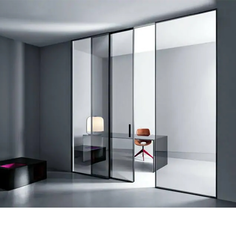 Kitchen balcony living room three-linkage glass sliding door partition extremely narrow side aluminum alloy folding long rainbow glass sliding door