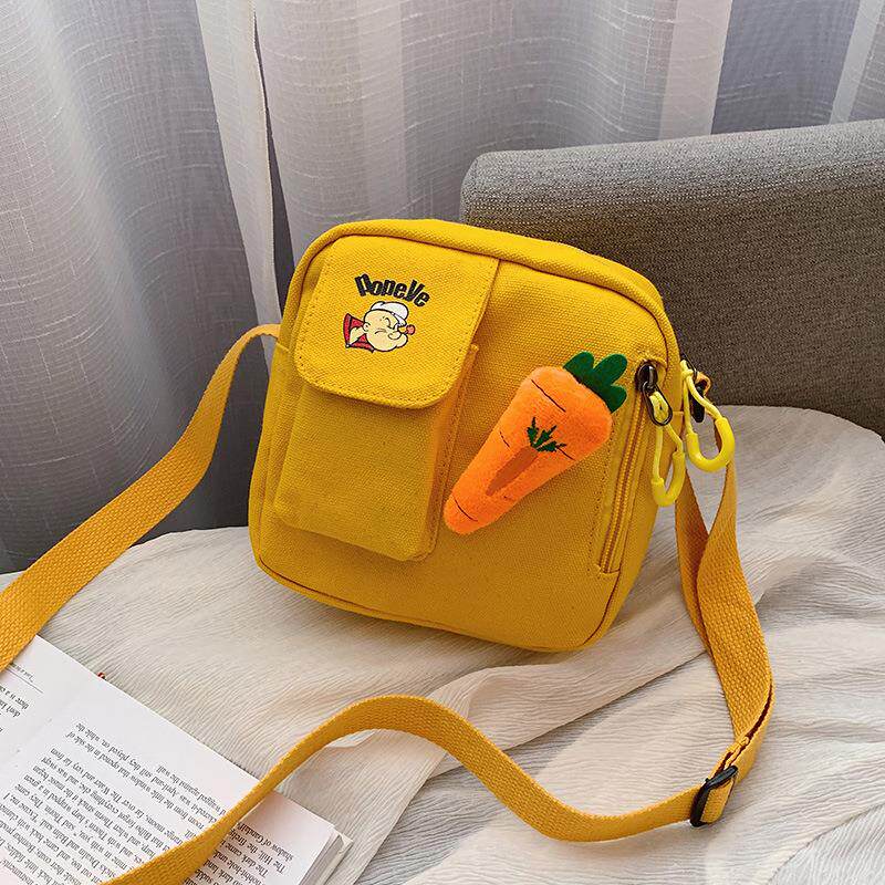 2021 spring new girls bag net red fashion cartoon cute canvas girl shoulder messenger bag