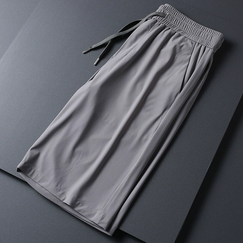 Шелковые летние шорты, мужские эластичные штаны, спортивные быстросохнущие повседневные брюки, облегающий крой