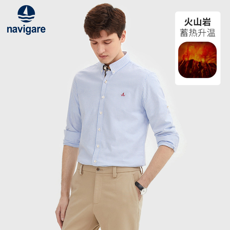 (Volcanic Rock) Navigare Italy small sailing autumn new shirts men's long sleeves casual streaks shirt-Taobao