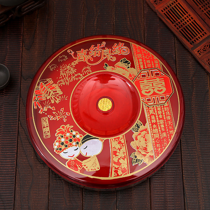 Rose Wedding Supplies Marriage Festive Red Candy Box Rotatable Dried Fruit Box With Lid Compartment Fruit Plate