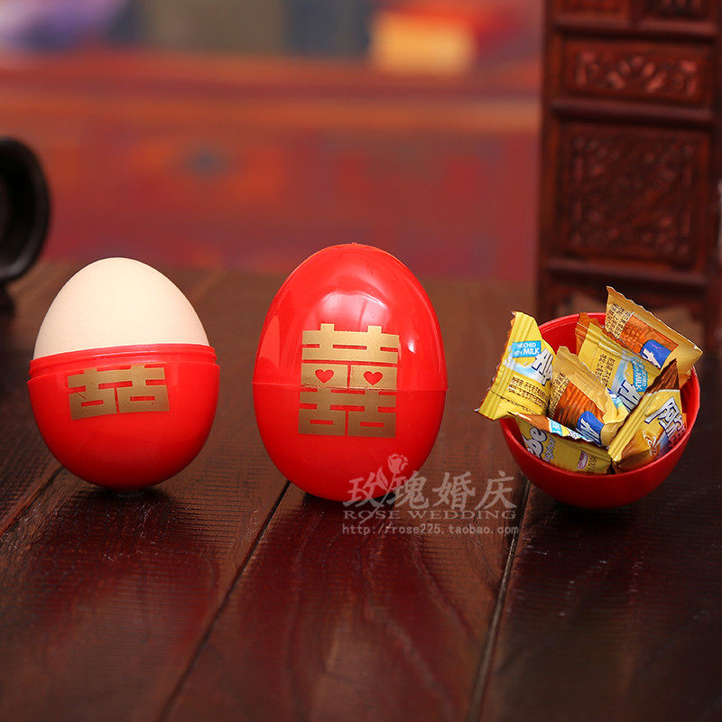 Wedding festive supplies Environmentally friendly creative happy word egg round candy box plastic empty happy eggshell red eggshell