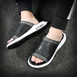 Летние тапочки, мужские трендовые слайдеры, нескользящий кушон, 2020, из натуральной кожи, мягкая подошва